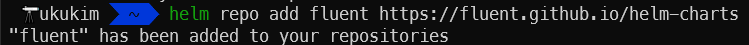 fluent의 Helm chart 레파지토리가 추가되었다고 표시됩니다.