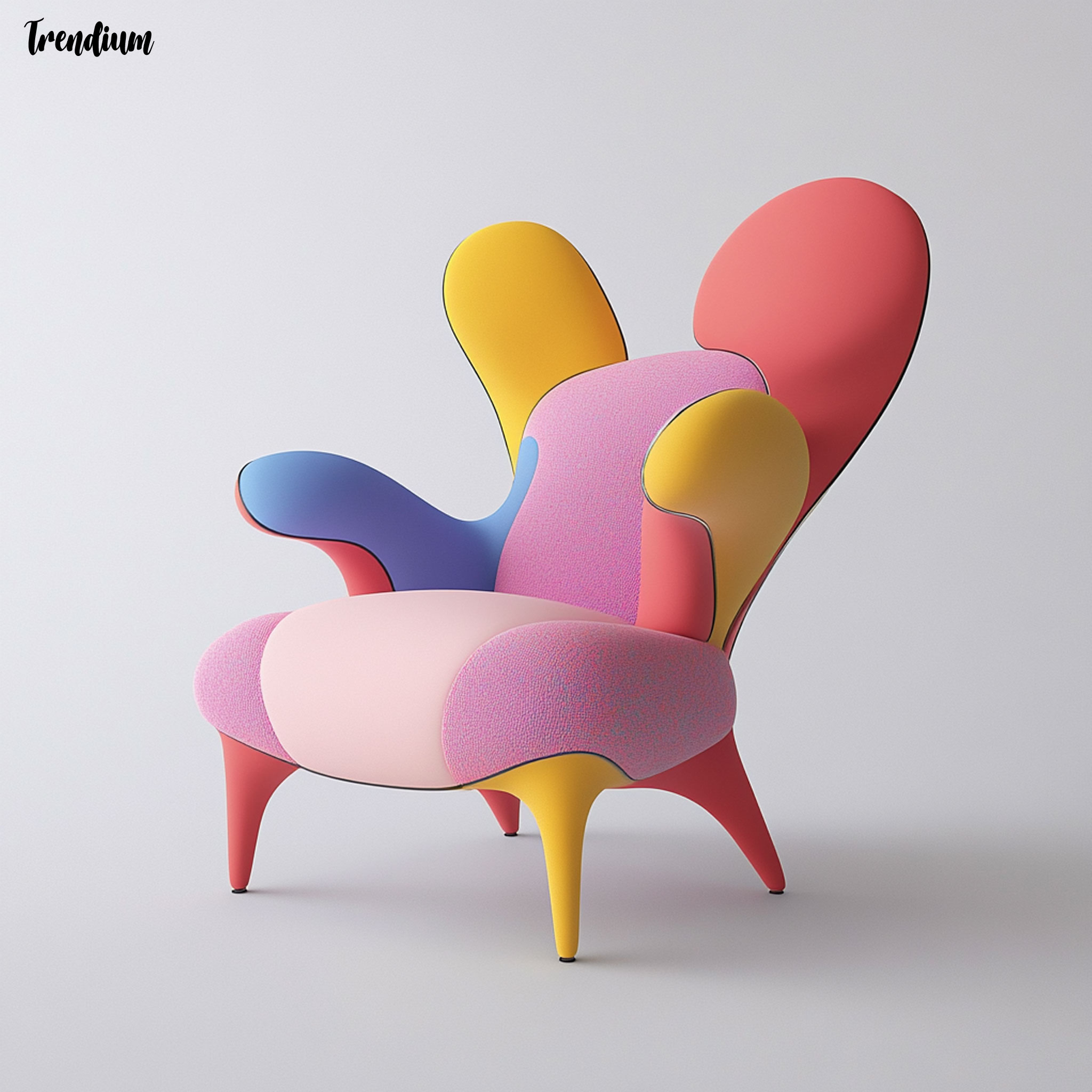 [prompt] Whimsical chair design, Jaime Hayon style, vibrant colors, organic shapes, playful aesthetic, high-quality render