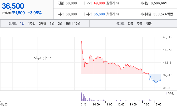 신규상장을 했지만, 흥행에는 실패한 모습