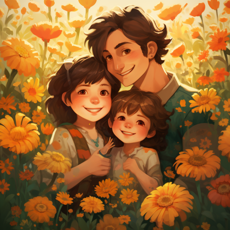 미드저니 생성 (family, cute, grateful, flowers, bright)