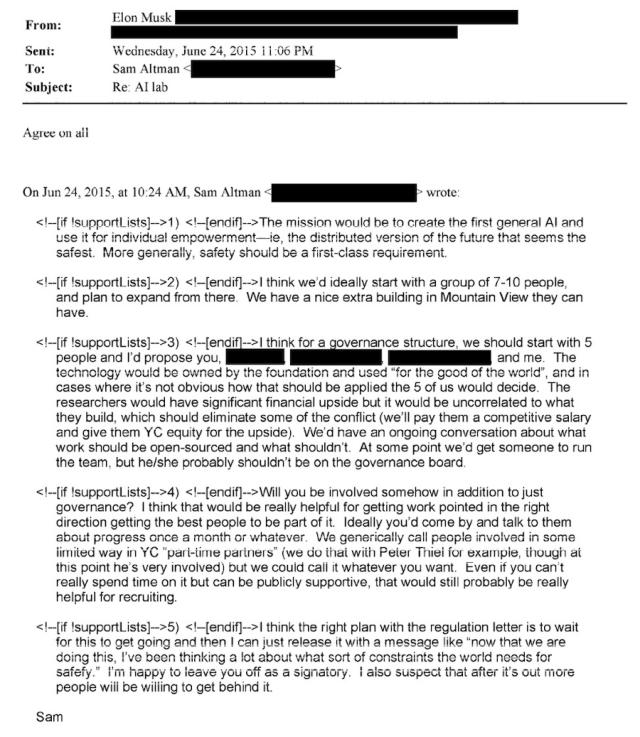 일론 머스크와 샘 알트만의 이메일 대화