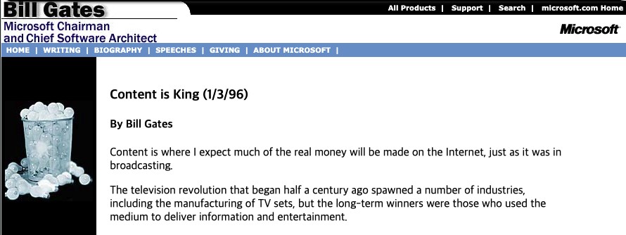 1996년 1월 3일 빌 게이츠가 마이크로소프트 홈페이지에 올린 칼럼.