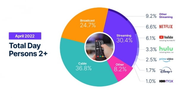 닐슨 홀딩스의 '2022년 1분기 미국 비디오 콘텐츠 시장 점유율' 조사 결과 