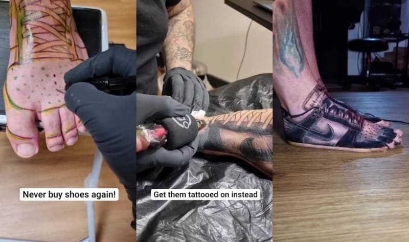 발에 나이키 운동화 문신