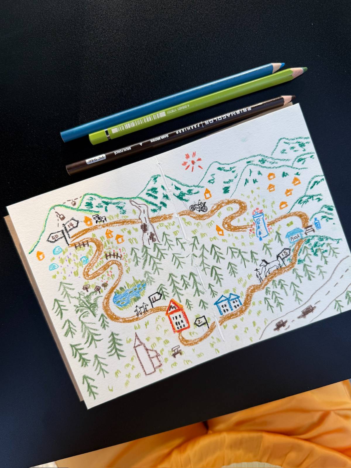 아침 산책이 길을 잘못 들어 하이킹이 되어버린 날의 기억을 담은 간단한 그림