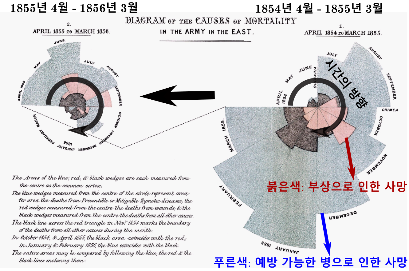 실제 크림 전쟁 당시 처음 만들어진 로즈 차트.