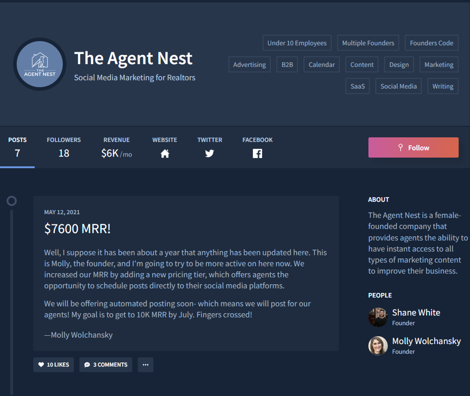 출처 : https://www.indiehackers.com/product/the-agent-nest