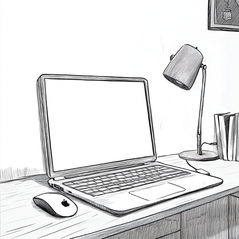 프롬프트: ikea manual image style, apple macbook and magic mouse, simple, line drawing --v 6.1