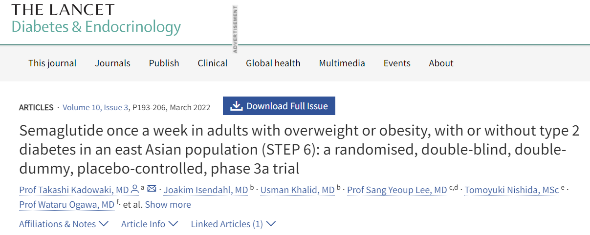 Kadowaki T, et al. Lancet Diabetes Endocrinol. 2022;10(3):193-206.