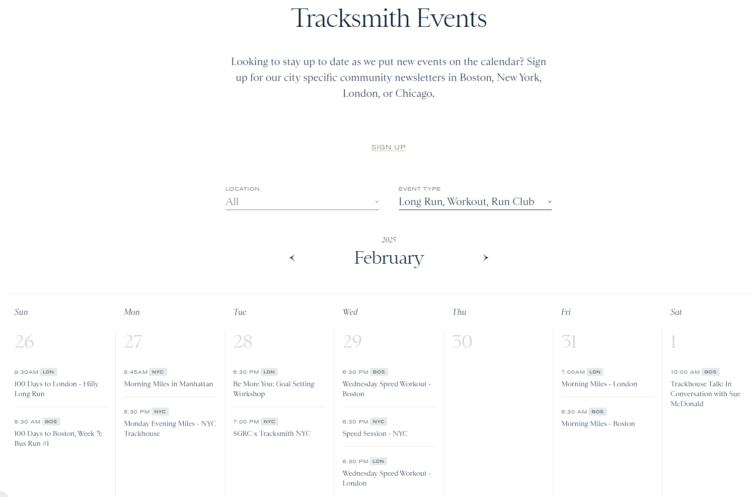 한눈에 볼 수 있는 Tracksmith 의 다양한 프로그램과 이벤트