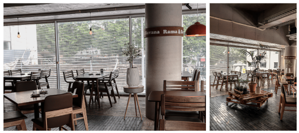 매장 벽면 통창+블라인드 설치로 자연광 조절