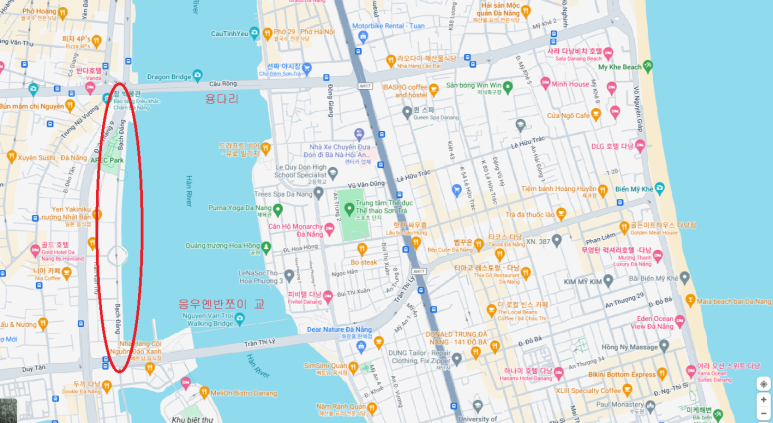 구글지도 상 다낭의 해당 지역 대략적 위치