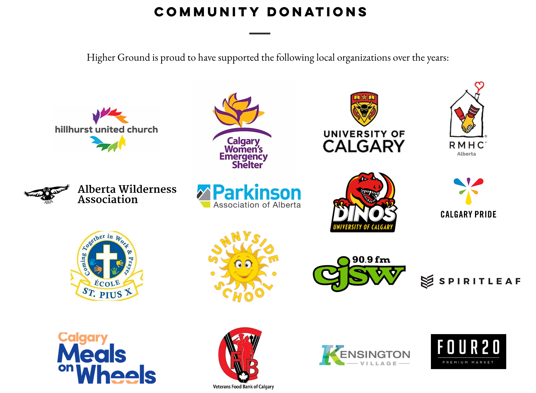 캘거리 Higher Ground 카페가 후원하는 캘거리(로컬)