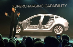 Musk introducing his Model 3 car at the Tesla
Design Studio on March 31, 2016 