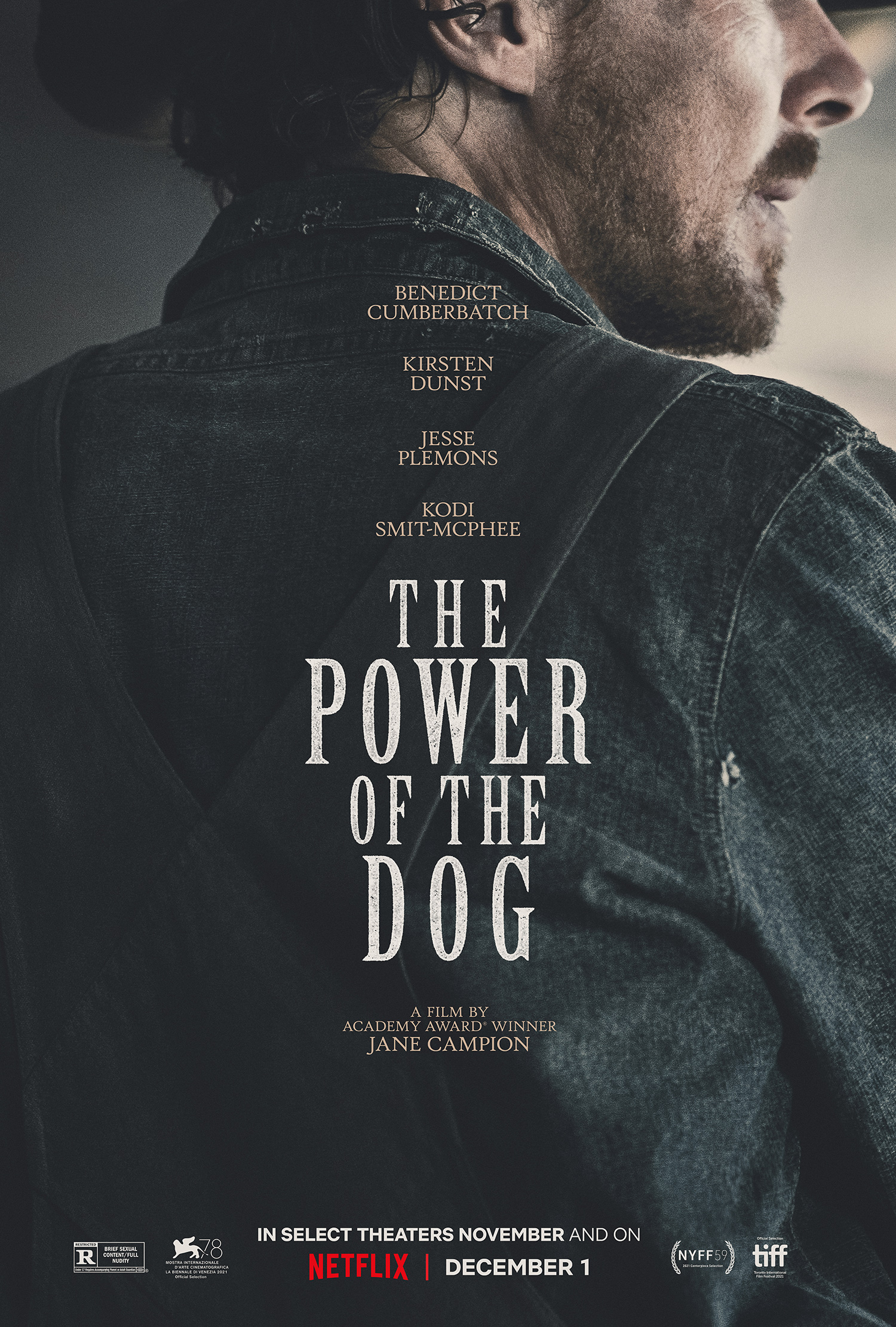 베니스 영화제 은사자상 감독상 수상작인 제인 캠피온 감독의 <The Power of the Dog> 포스터. 하단에 11월 일부 극장에서 공개하며(제작국가 중 호주 기준) 12월 1일 넷플릭스에서 공개한다고 적혀있다. ⓒNetflix