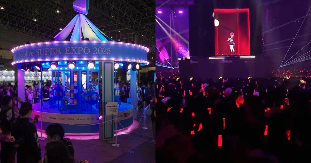 공연장 한 가운데 조성되어 있는 큐브 형태의 AR 스테이지 <출처: VTuber NewsDrop>
