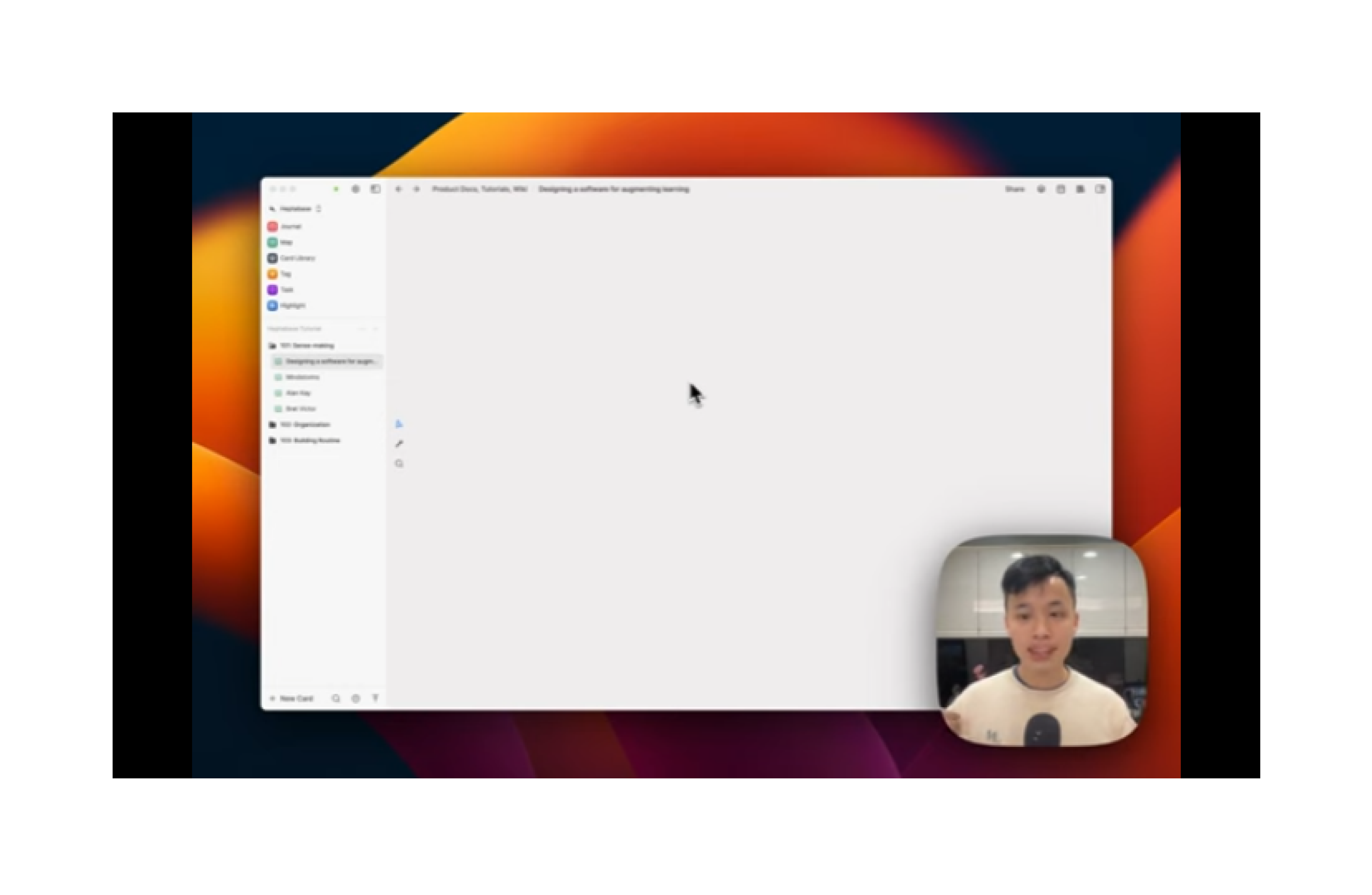 Heptabase CEO로서 제품을 열정적으로 설명하는 모습