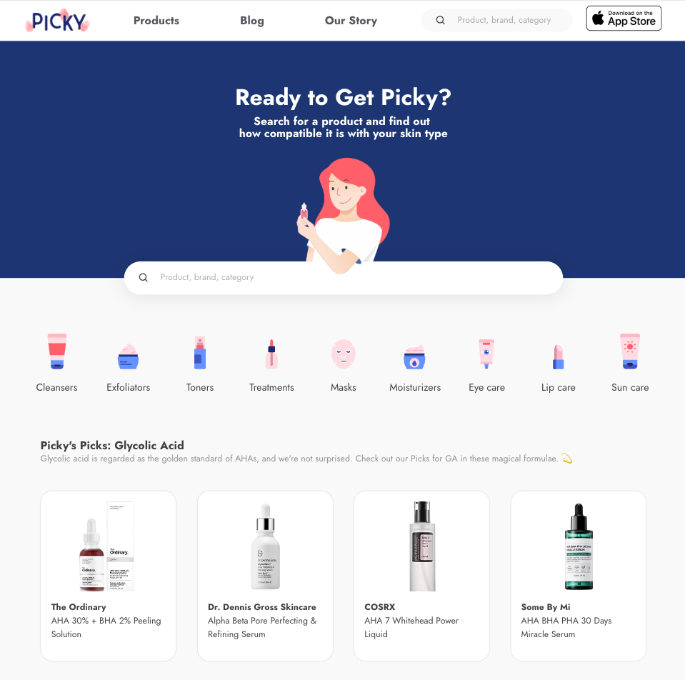 피봇한 직후의 Picky 웹사이트
