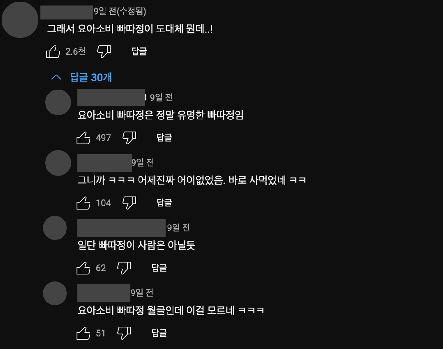 이미지 = 유튜브 채널 “침착맨” 영상 댓글 캡쳐(https://youtu.be/vaK8J-N7Dmo?si=FdNpi8nZgTVm3nfs)