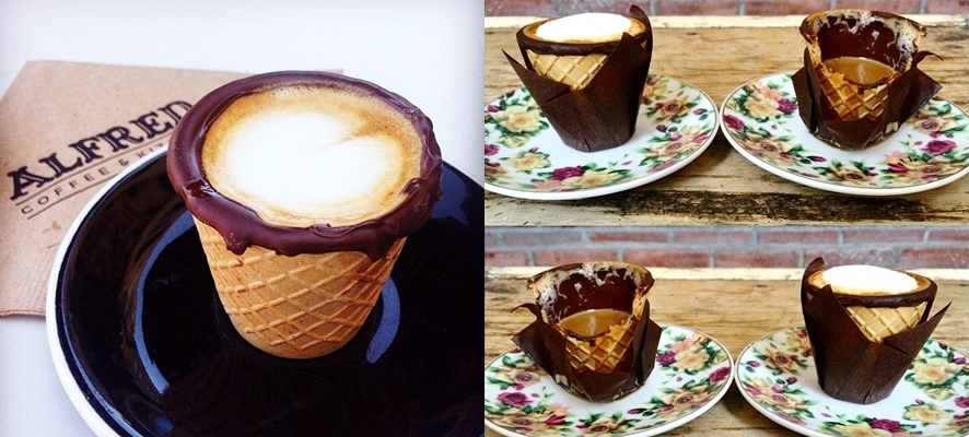 미국 LA 알프레드 커피의 초콜릿 콘 잔으로된 커피!