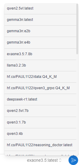 우측 하단에 있는 AI 모델명을 클릭하면, Ollama를 활용해 다운로드 받은 AI 모델 목록이 쭉 뜹니다! 맨 위에 qwen 2.5 vl:latest 모델이 보이시죠? :)
