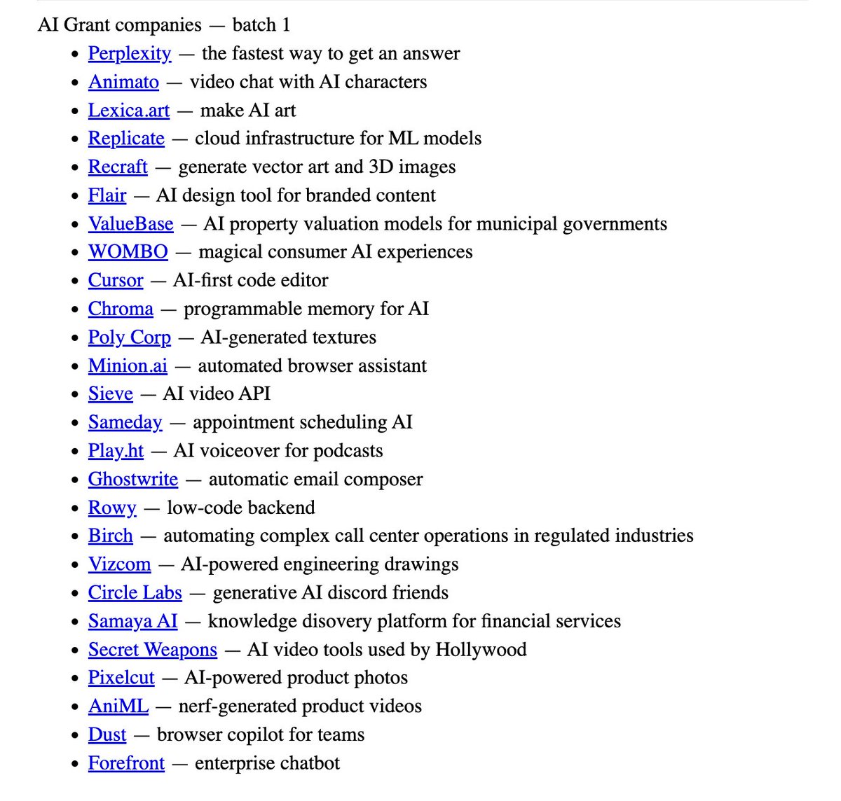 AI Grant 첫번째 배치 기업 리스트