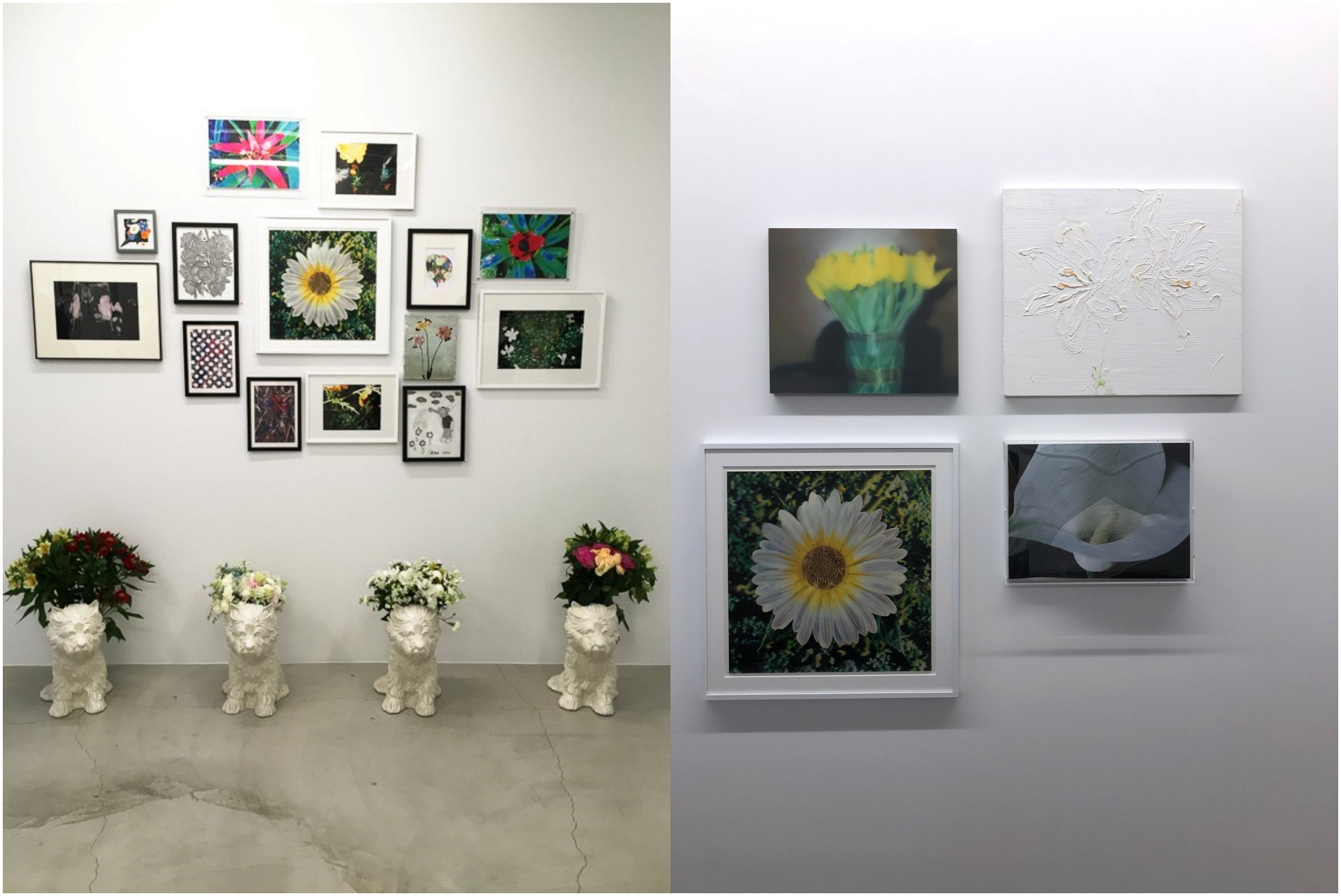 2019년 오사카 갤러리에서 진행된 학생들과의 전시 'Flower Huddle', 여기엔 후지와라 씨의 사적 소장품(左)들도 함께 전시가 되었어요.