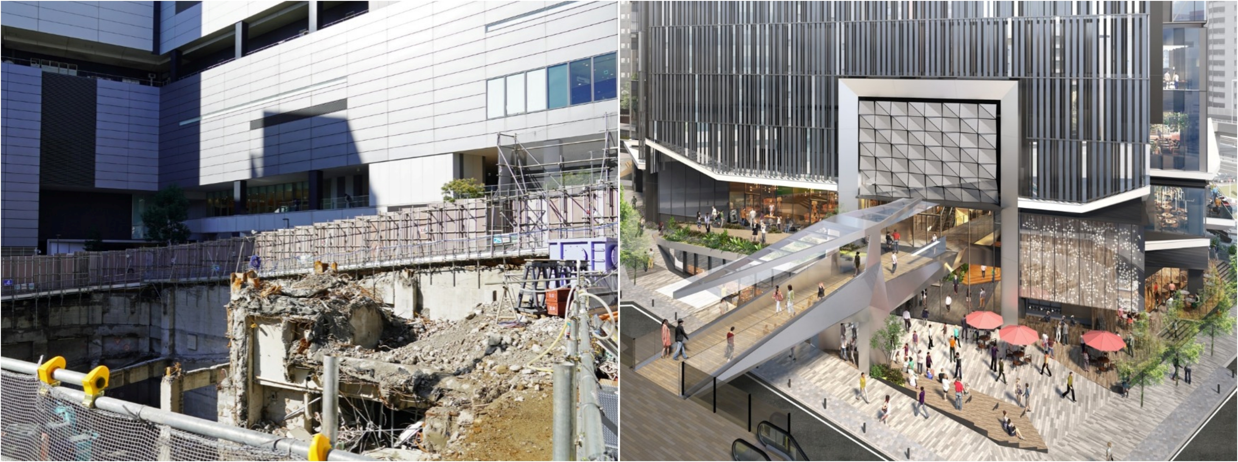 시부야2쵸메 재개발 현장. 히카리에 3층과 연결 통로를 위한 작은 광장이 만들어져요.