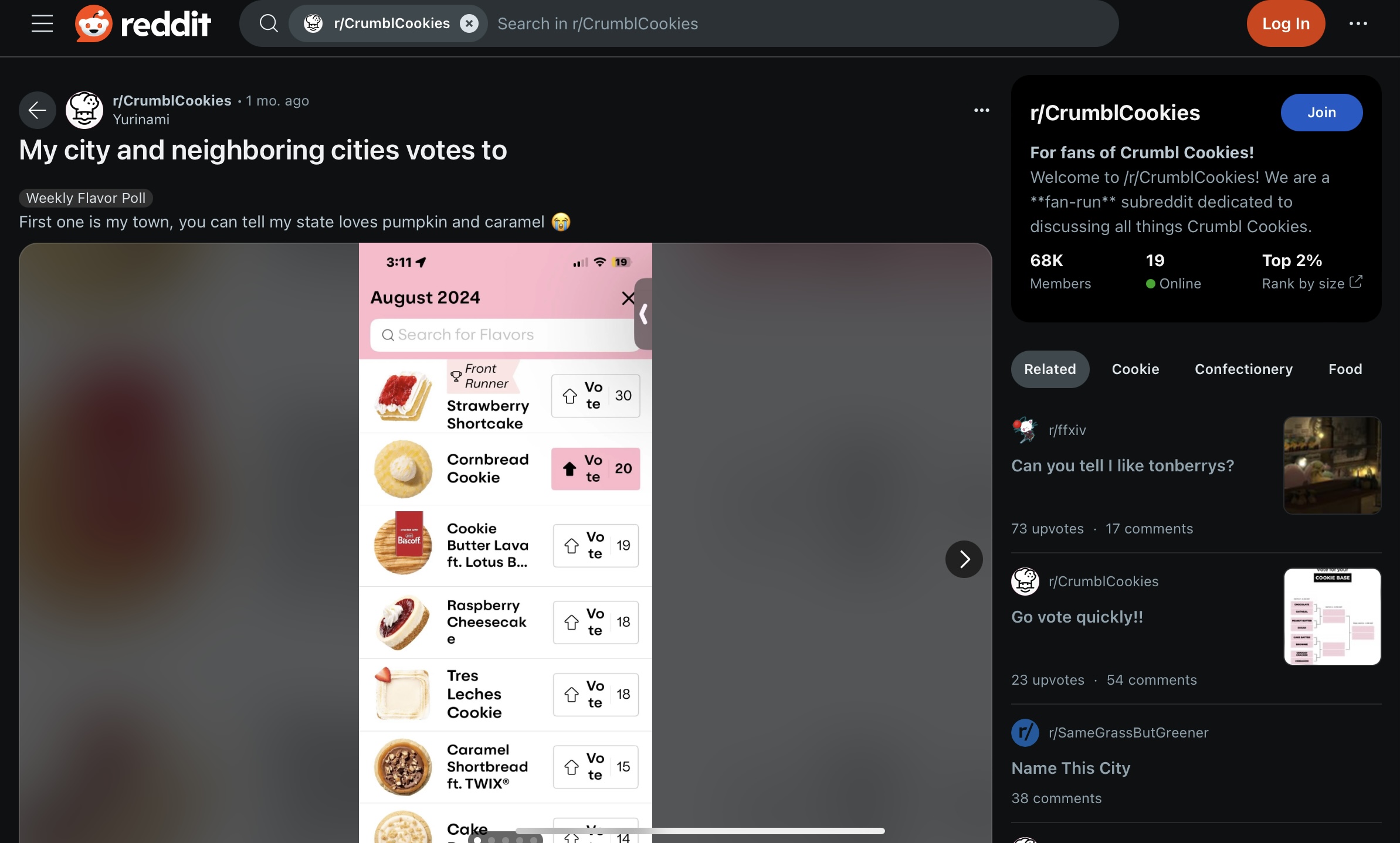 Reddit의 Crumbl 게시판을 불태우는 메뉴 투표관련 글!