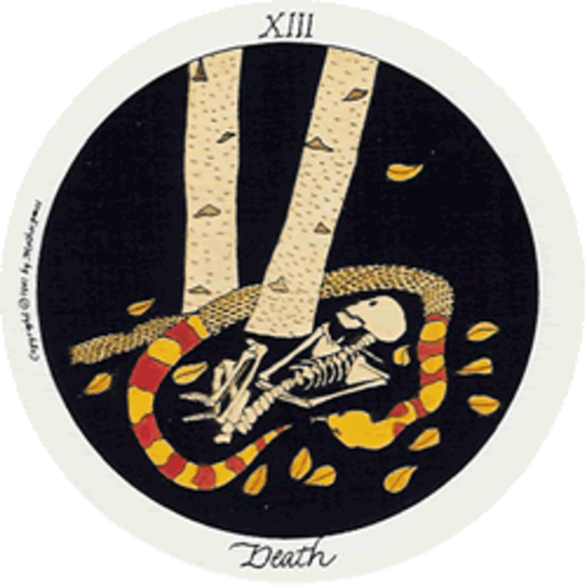 죽음 카드는 뱀이 허물을 벗고, 자작나무의 껍질이 벗어지는 그림이다. 