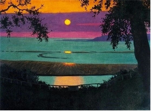 펠릭스 발로통(Felix Vallotton), 오렌지와 보랏빛의 하늘, 그레이스에서의 노을(Sunset at Grace, Orange and Violet Sky), 1918