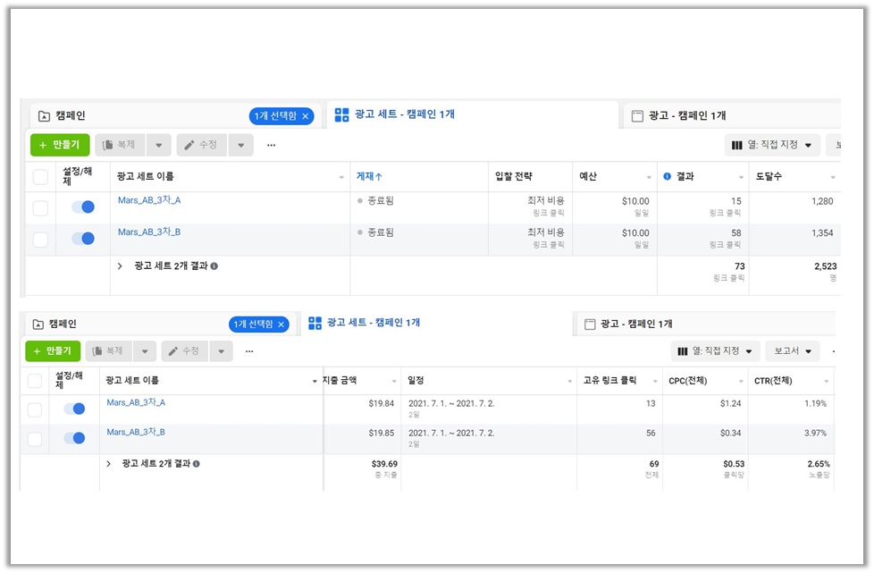 응답하라 마케팅 인스타그램 광고 실제 집행 예시