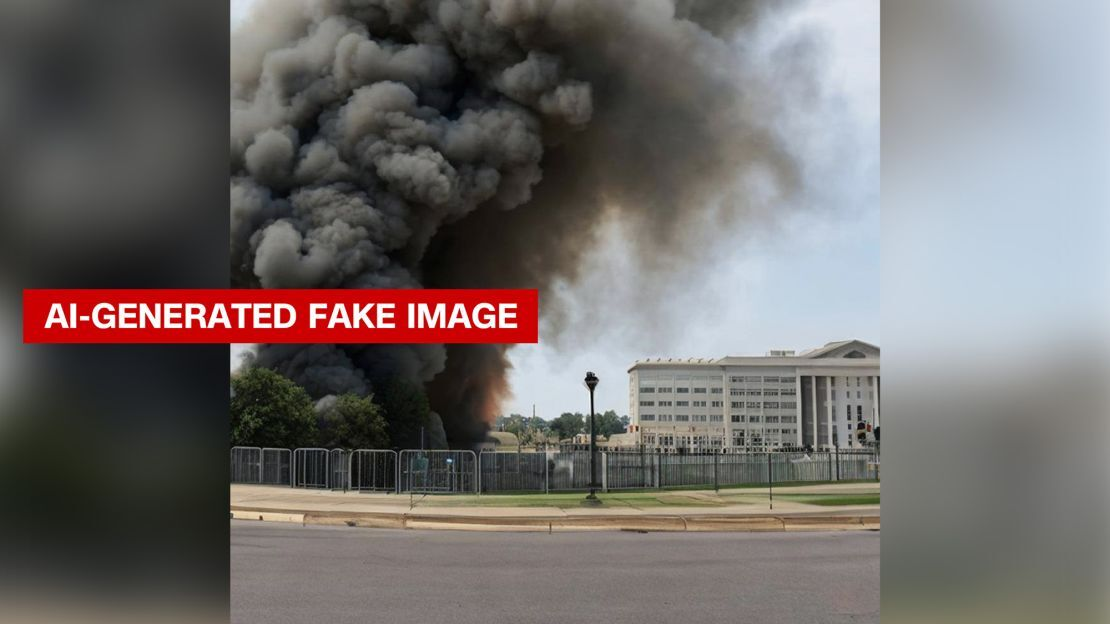 미 국방부 청사인 펜타곤이 폭발했다는 가짜 사진이 온라인에 확산돼 S&P500지수가 한때0.3% 하락하는 등 금융시장에도 일시 혼란이 일었다. (출처=CNN)