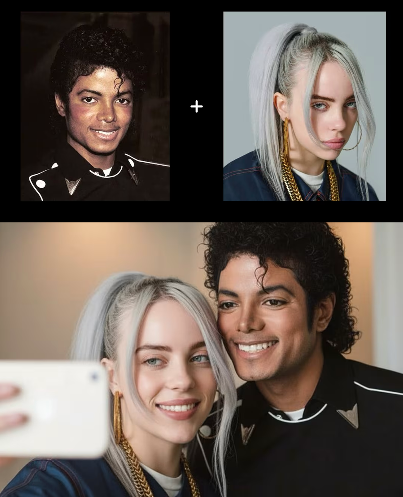 눈앞의 현실 같은 이미지: 나노 바나나는 마이클 잭슨과 빌리 아일리시를 합성하면서도 물리 법칙과 세계의 맥락을 완벽히 반영했다. 이는 단순한 편집 이상의 AI 역량을 보여준다.(출처: @Lars_pragmata)