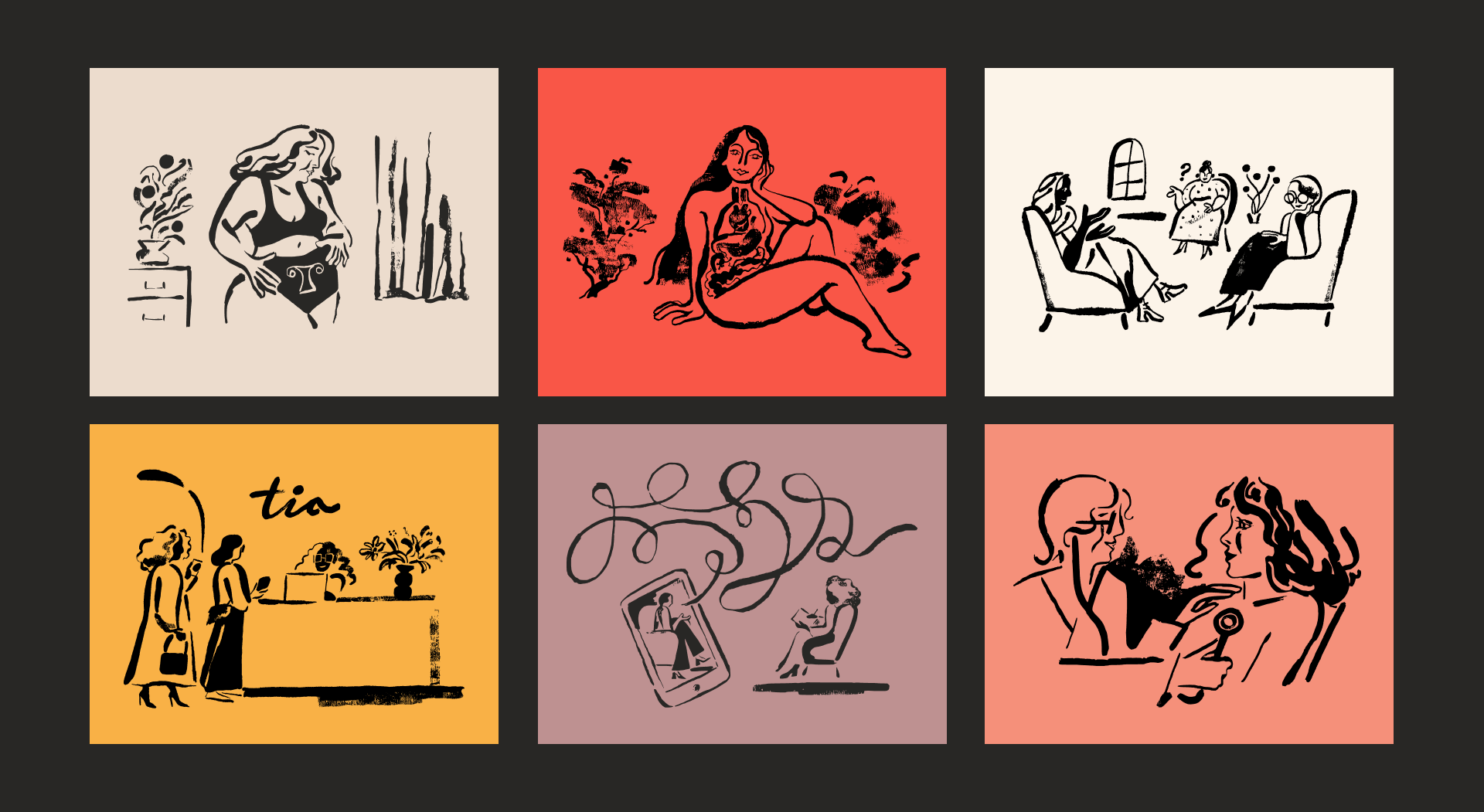 다양한 여성의 모습을 보여주는 일러스트를 Tia 온오프라인 곳곳에서 만날 수 있어요.