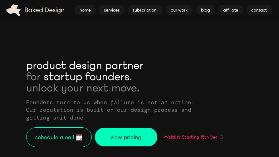 지금 닉의 디자인 에이전시 홈페이지. 스타트업을 위한 디자인 에이전시라고 명시되어 있다.