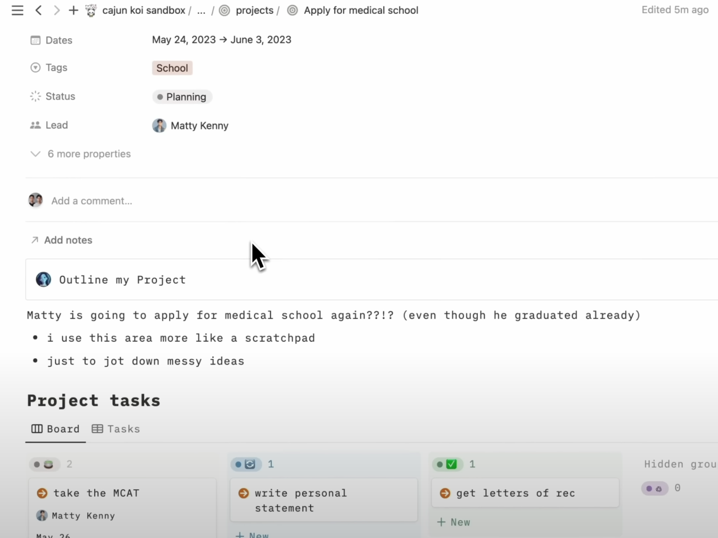 Source: Cajun Koi Academy, 연결구조를 시스템에서 구현; Project 페이지 내 연관 Task 관리