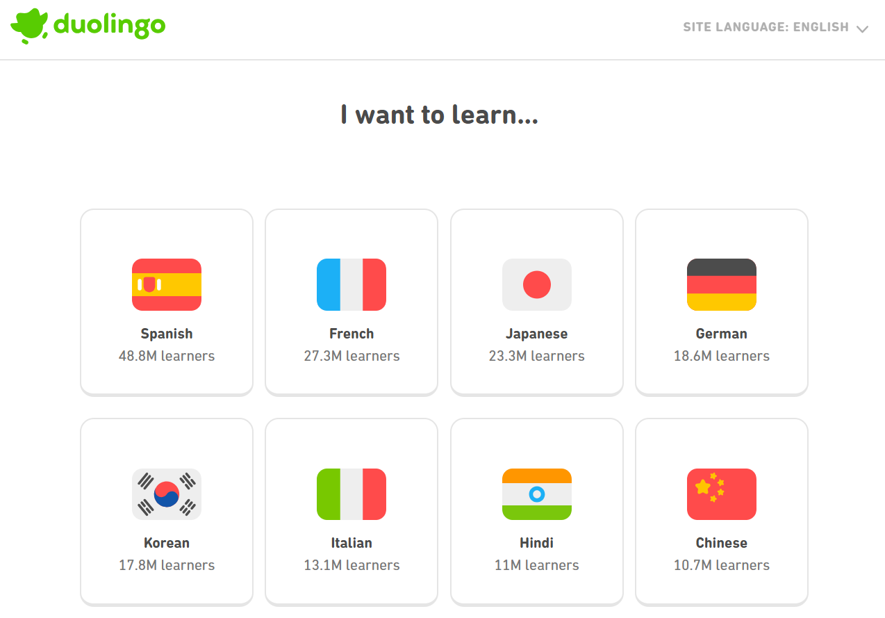 제공하는 학습 언어 중 5번째로 수강생이 가장 많은 한국어 (소스 : Duolingo)