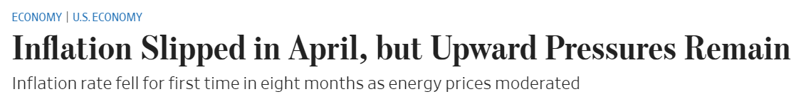 Inflation Slipped in April, but Upward Pressures Remain - WSJ