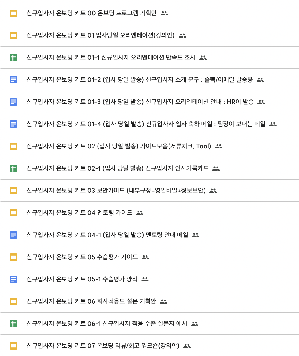 신규입사자 온보딩 프로그램 키트 구성 (추가될 수 있습니다)