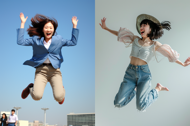 a korean female is jumping