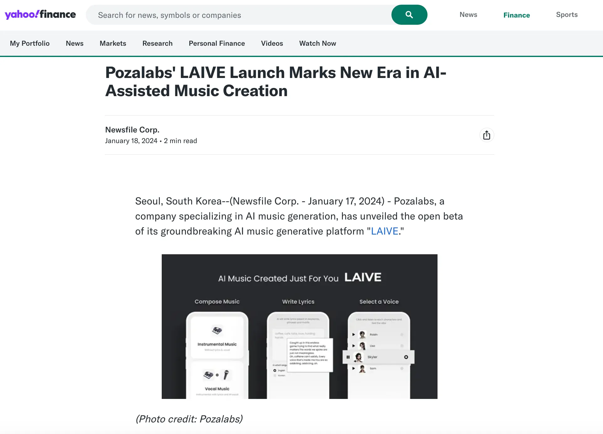 야후 파이낸스에도 회사의 기사가 게재됐다. 이 역시 대행사가 '담보'해준 기사 중 하나다.