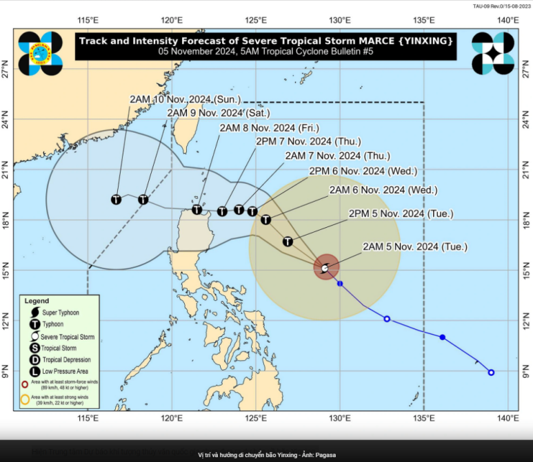 필리핀 기상청, 파가사(PAGASA)의 태풍 '인싱'진로 예보