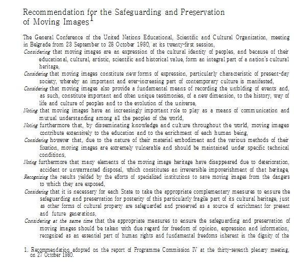 유네스코 동영상 보호 및 보존을 위한 권고문(1980) Records of the General Conference, 21st session, Belgrade, 23 September to 28 October 1980, v. 1: Resolutions - UNESCO Digital Library