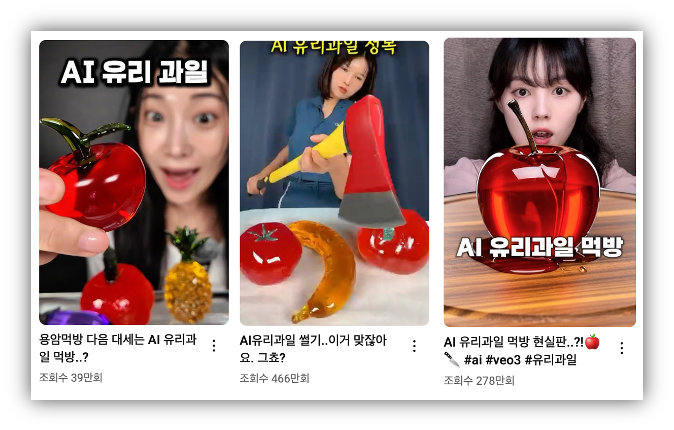출처 : 유튜브 숏츠 'AI 유리 과일' 검색