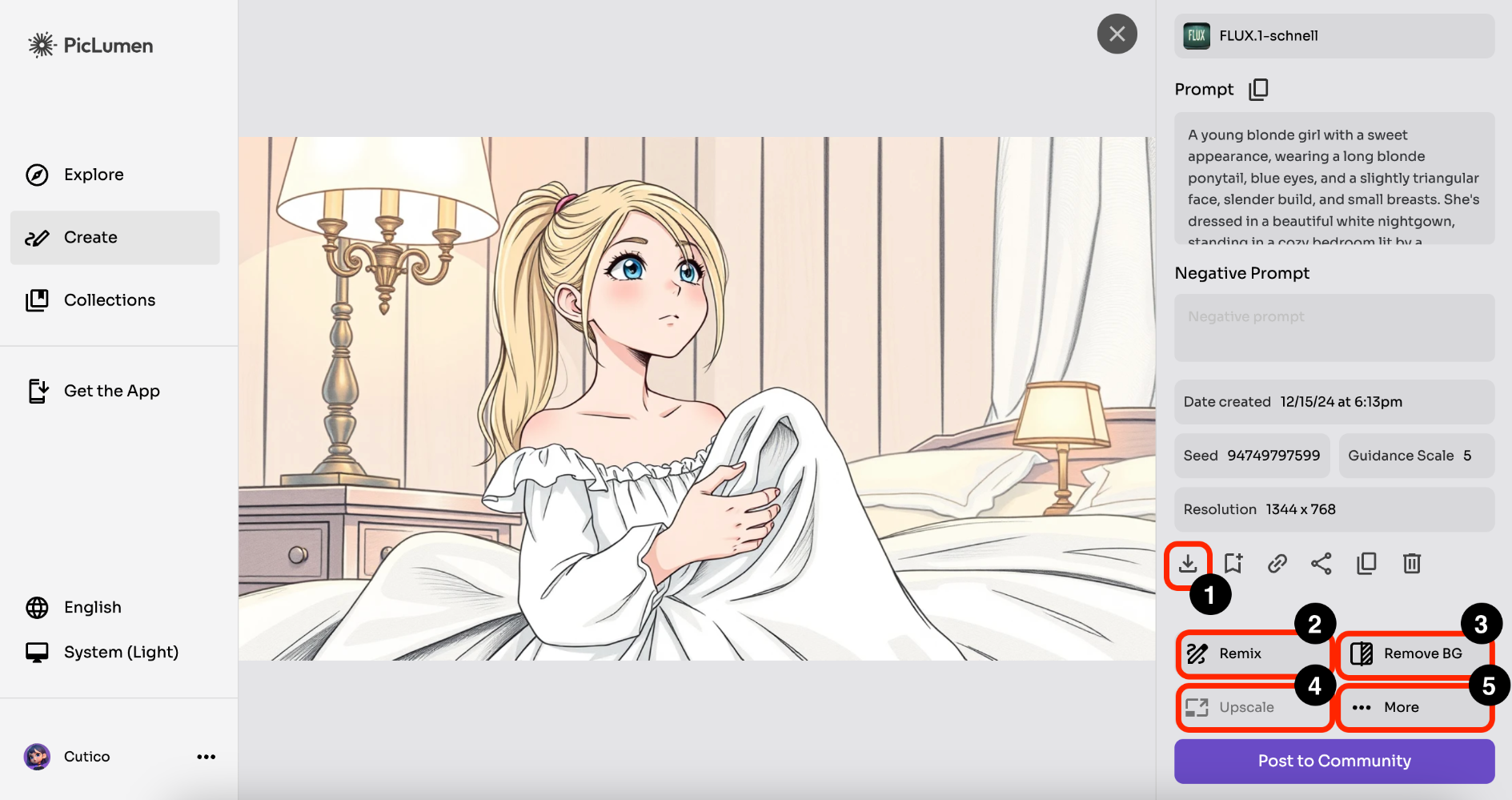 prompt : A young blonde girl with a sweet appearance, wearing a long blonde ponytail, blue eyes, and a slightly triangular face, slender build, and small breasts. She's dressed in a beautiful white nightgown, standing in a cozy bedroom lit by a stunning bedside lamp. She's snuggled under a blanket, gazing up at the ceiling with her hands resting on the blanket in a stylized, graphic manner, reminiscent of French 2D comic book art. The pencil strokes should be highly detailed and expressive, with a focus on capturing the soft, dreamy atmosphere of the scene.