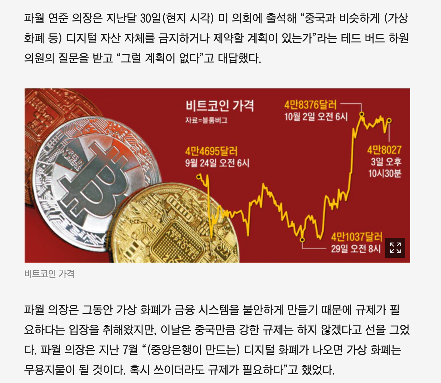 파월이 가격 올리는데 한 몫을 했다. (출처: 중앙일보 https://www.chosun.com/economy/economy_general/2021/10/03/JXWHLNSNM5DFBKAMCPB5FC77WI/)