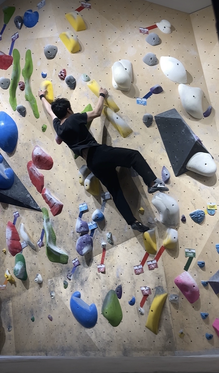 흔한 볼더링 암장의 모습. 스티커의 색은 난이도를 나타낸다. 난이도 기준은 암장마다 다르다.