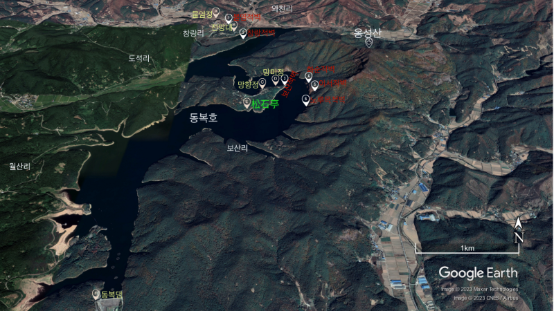 송석정의 위치, 전남 화순군 이서면 적벽로 630-50(보산리 194-3), (자료 : 구글어스)