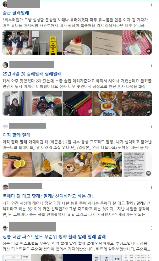 이미지 = 네이버 블로그 할래말래 검색 캡처 (https://search.naver.com/search.naver?ssc=tab.blog.all&sm=tab_jum&query=할래말래)